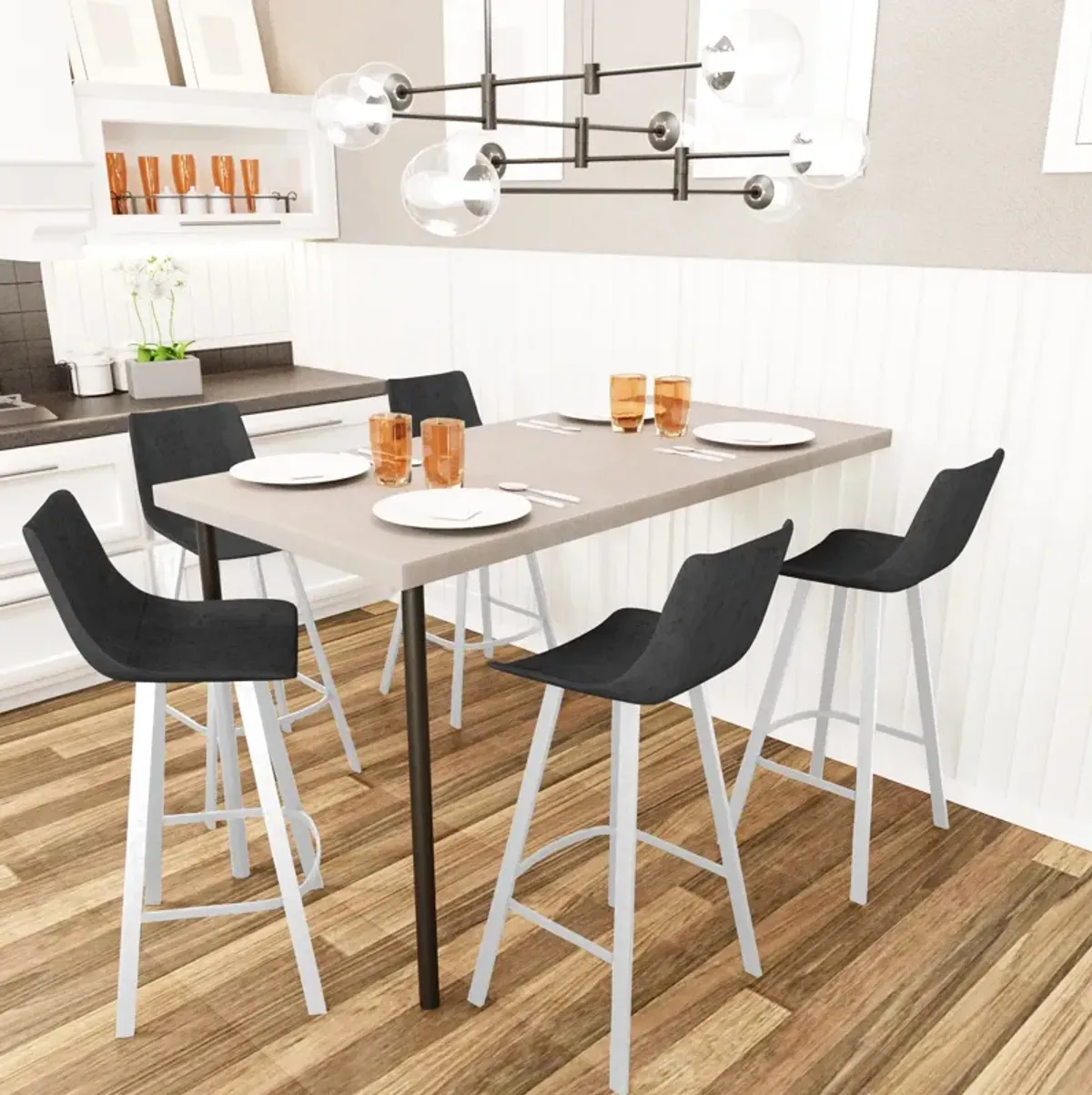 LeisureMod Elland Bar Stool – Modern White Base with Comfortable Padded Seat – Set of 2, Stylish and Durable