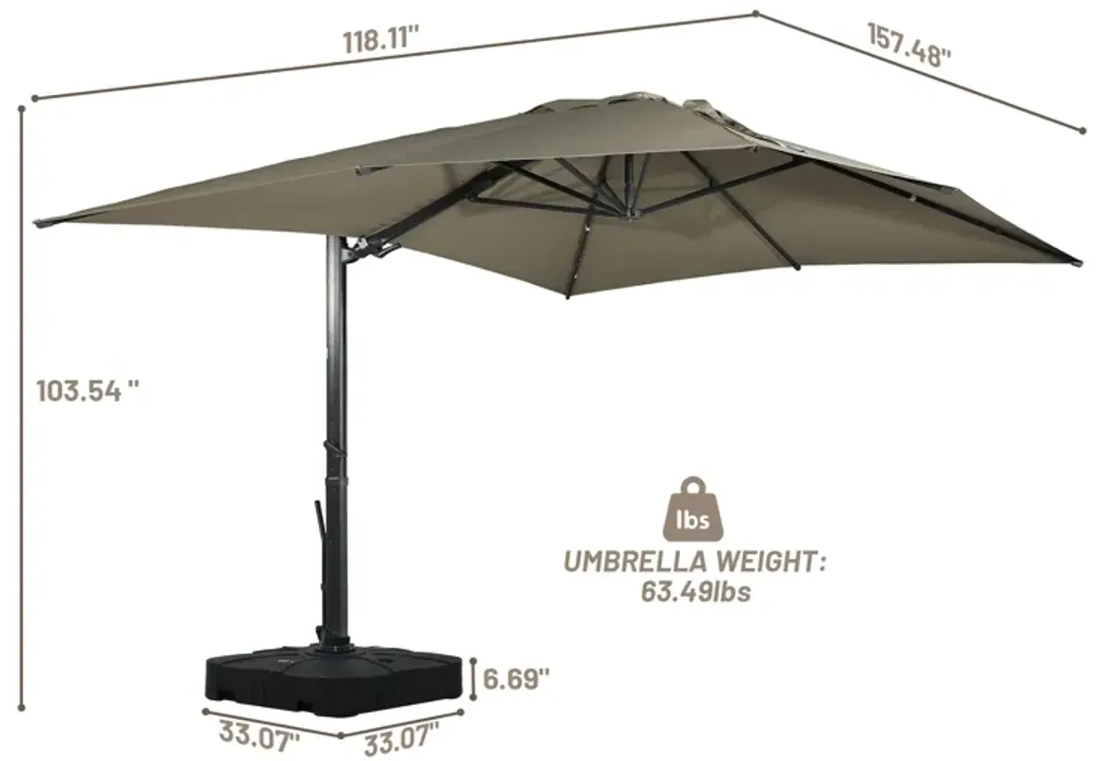 10x13 ft. 360° Rotation Outdoor Patio Cantilever Umbrella with Base in Taupe