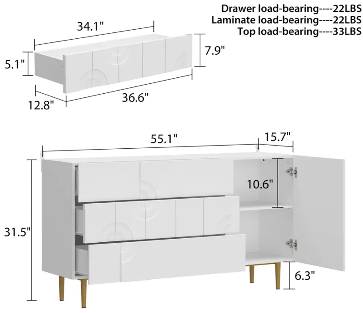 FUFU&GAGA Contemporary/Modern White Sideboard,(55.1" W x 15.7" D x31.5" H) ,White