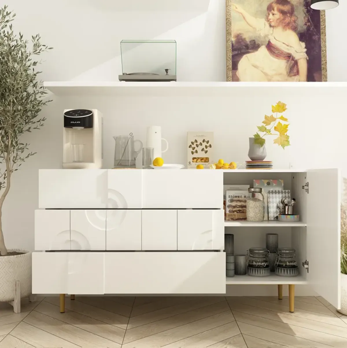 FUFU&GAGA Contemporary/Modern White Sideboard,(55.1" W x 15.7" D x31.5" H) ,White