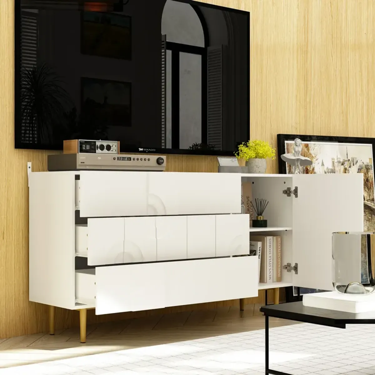 FUFU&GAGA Contemporary/Modern White Sideboard,(55.1" W x 15.7" D x31.5" H) ,White