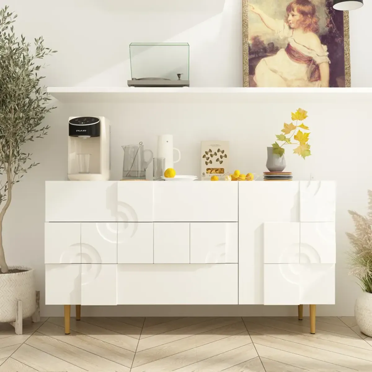 FUFU&GAGA Contemporary/Modern White Sideboard,(55.1" W x 15.7" D x31.5" H) ,White