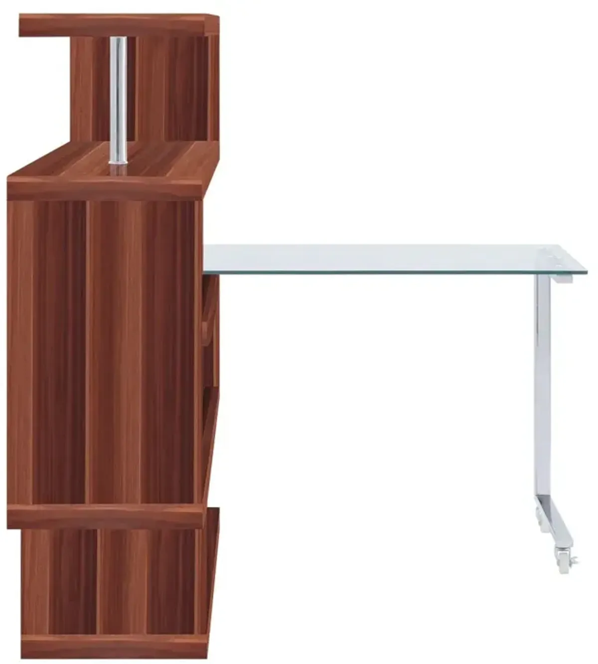 Raceloma Writing Desk w/Shelf, Clear Glass, Walnut & Chrome Finish 93183