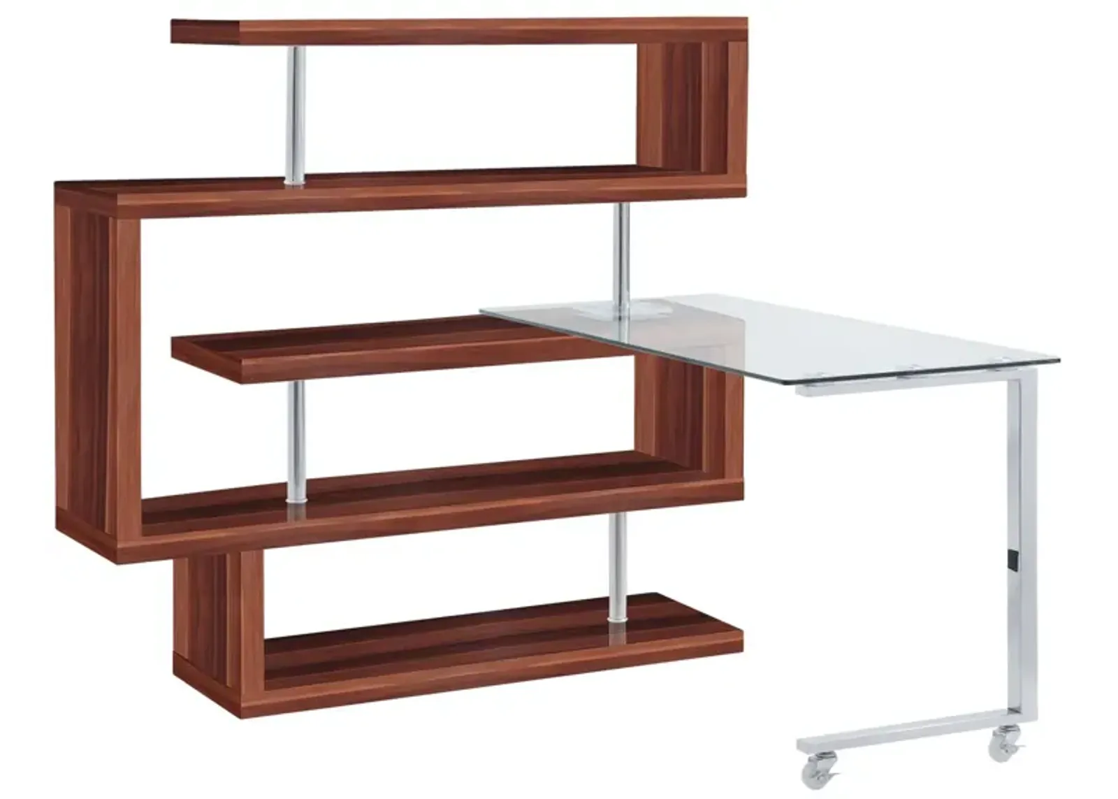 Raceloma Writing Desk w/Shelf, Clear Glass, Walnut & Chrome Finish 93183