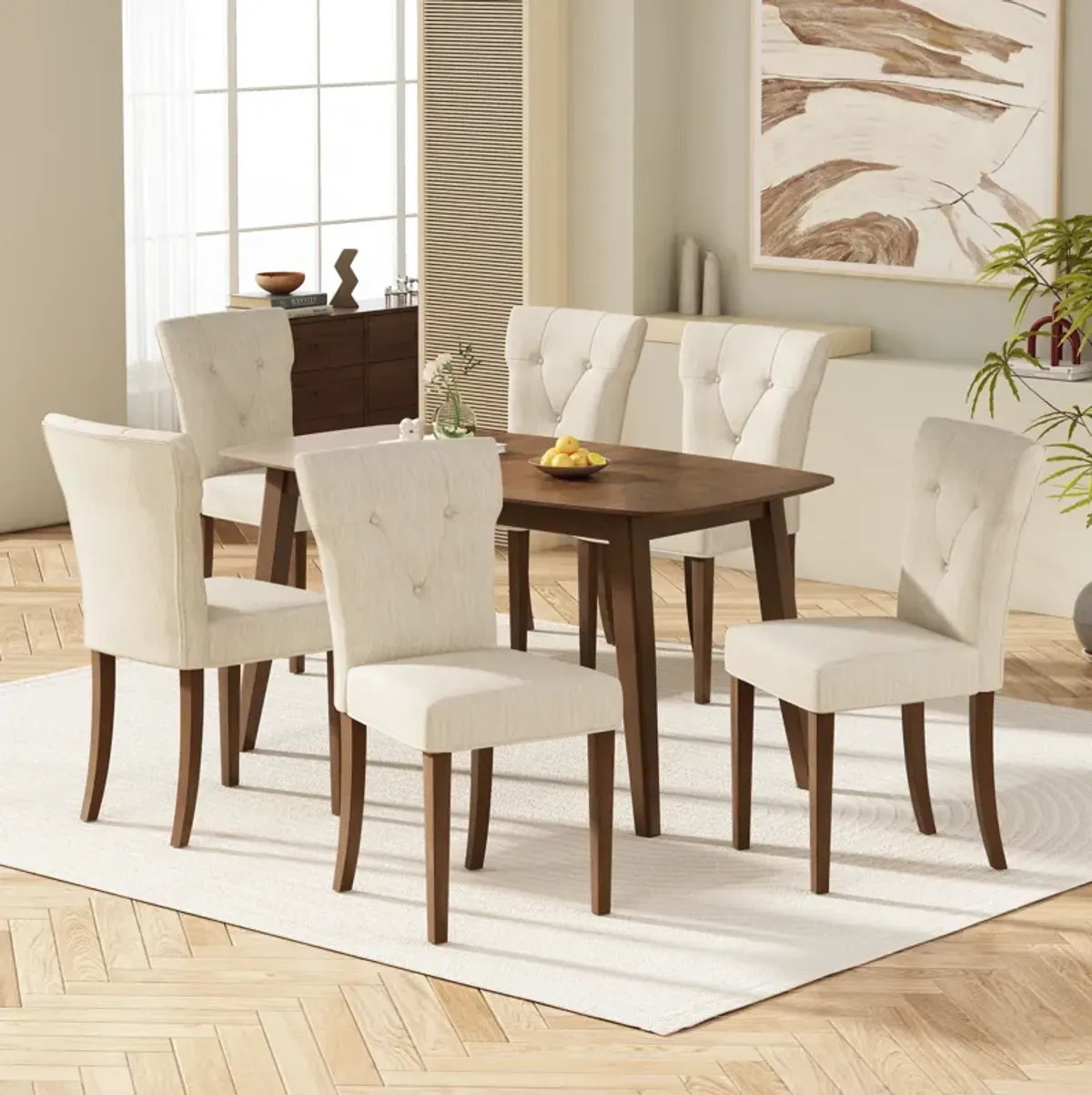 Merax Modern Wood Dining Table Chairs Set of 7