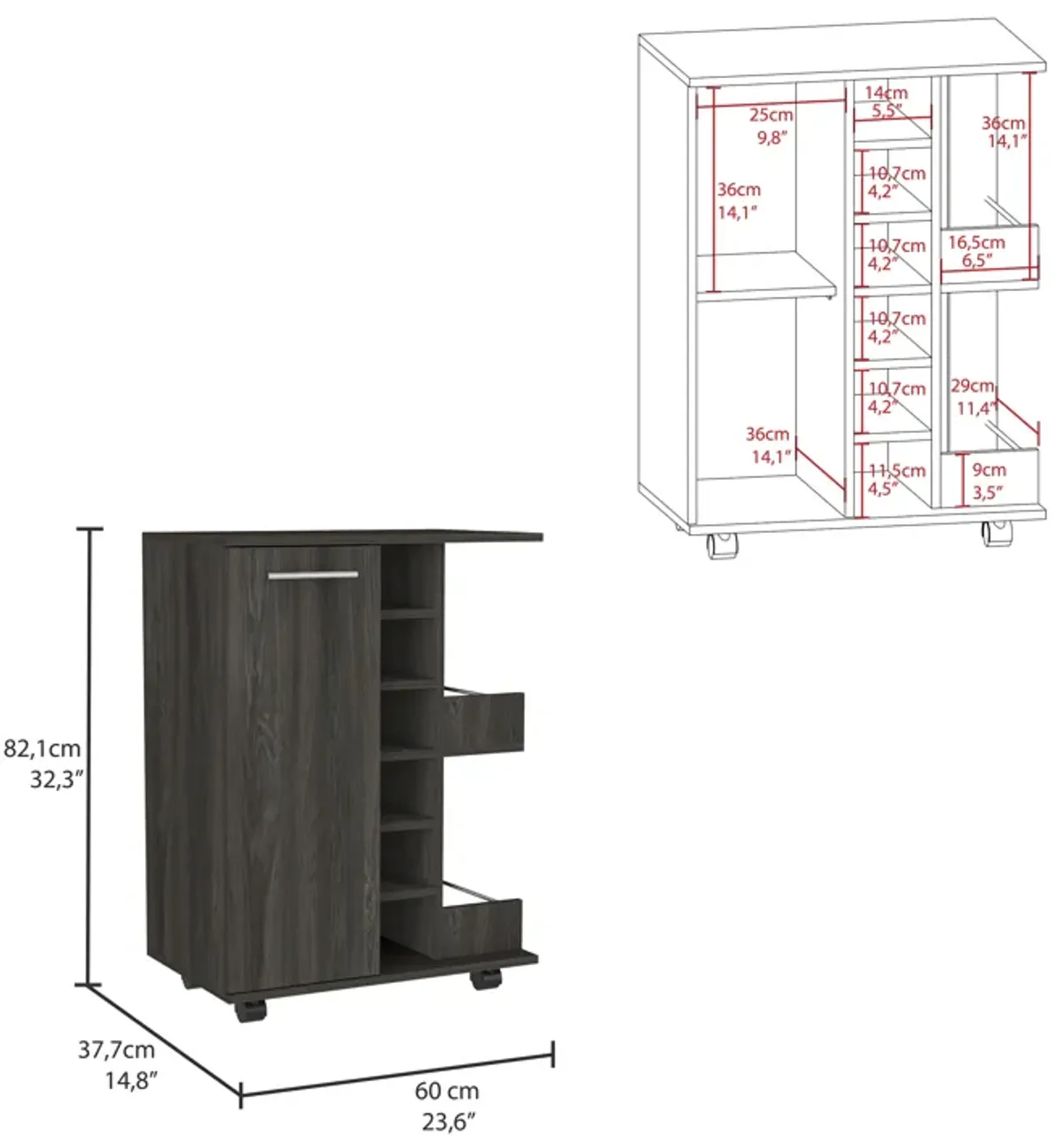 Bar Cart Wells, Living Room, Espresso