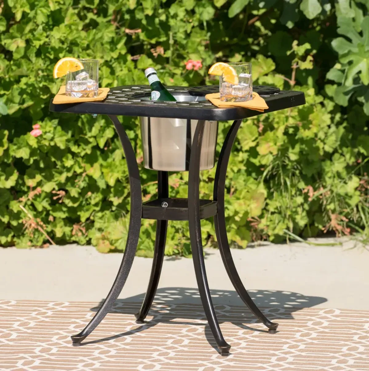 Cast Aluminum Bistro Table with Ice Bucket for Summer Dining