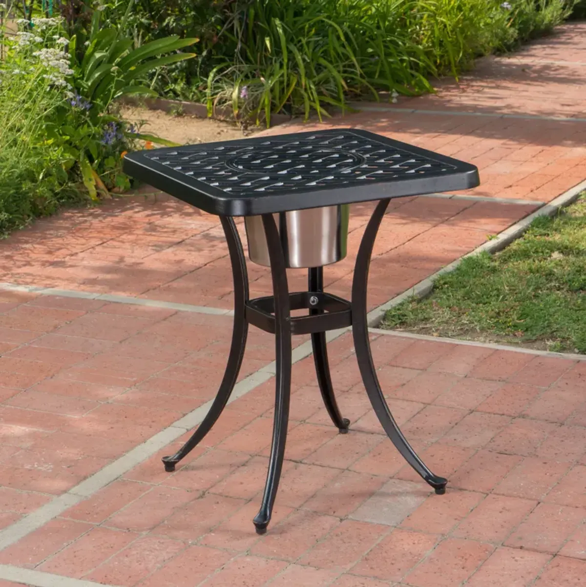 Streamdale Cast Aluminum Bistro Table with Ice Bucket for Summer Dining