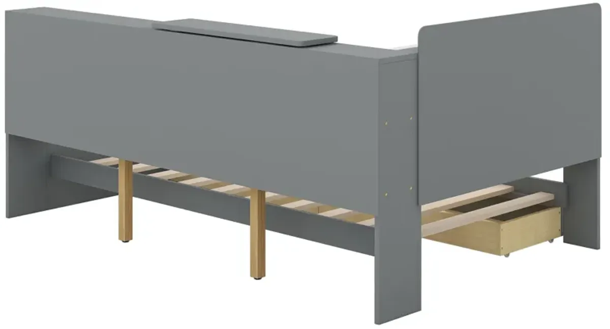 Merax Platform bed with Storage Headboard, Shelves and 2 Drawers