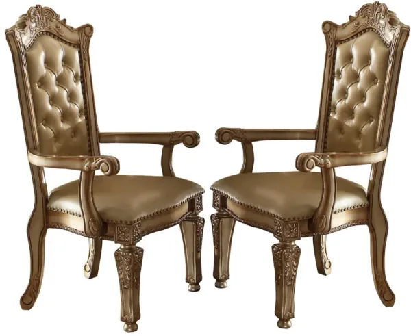 27 Inch Wood Dining Side Chair, Faux Leather, Set of 2, Gold-Benzara