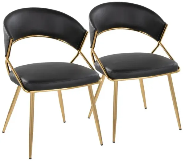 LumiSource Gold Metal, Black PU Jie Dining Chair - Set of 2