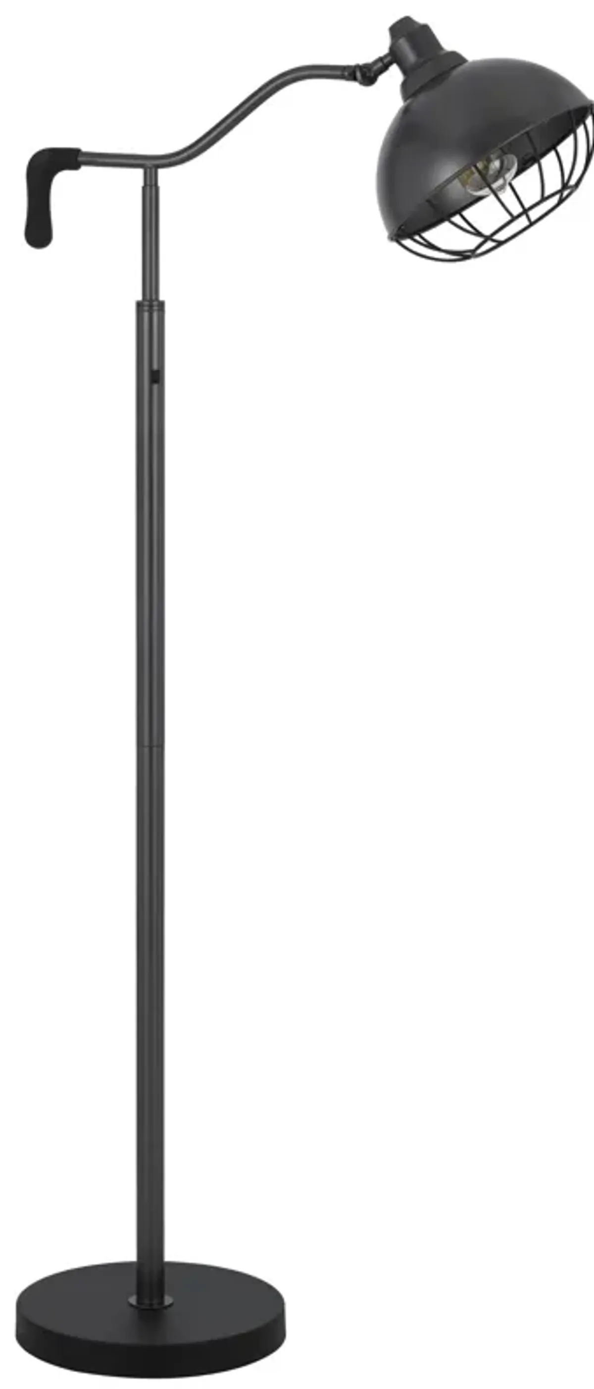 Loga 56 Inch Floor Lamp with Adjustable Cage Style Shade, Black Iron - Benzara
