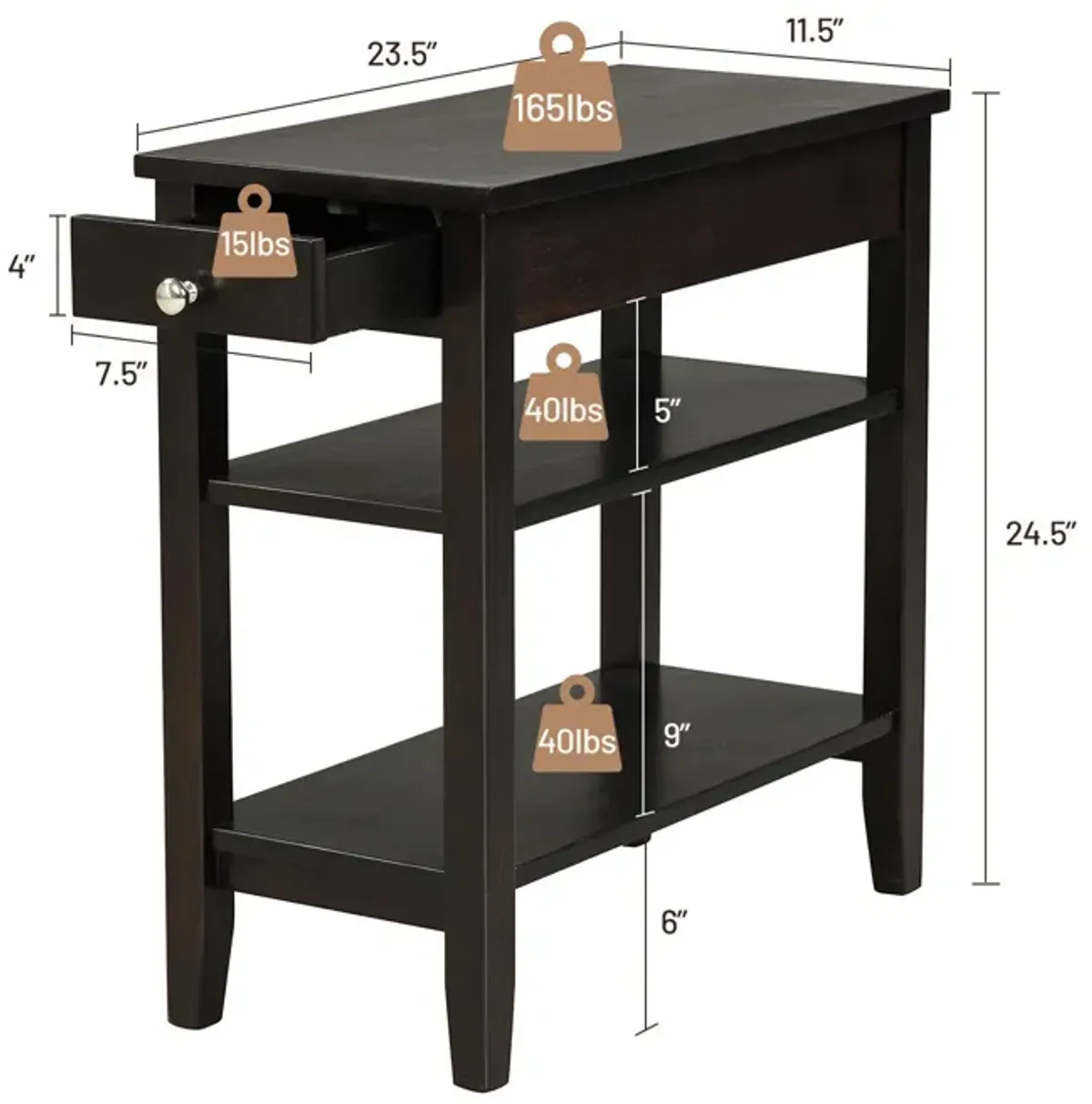 End Table with Drawer and 2-Tier Open Storage Shelves for Space Saving