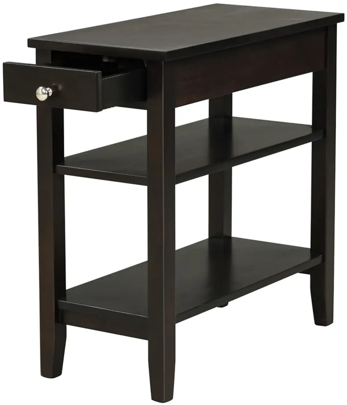 End Table with Drawer and 2-Tier Open Storage Shelves for Space Saving