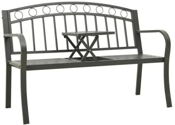 vidaXL Garden Bench with a Table 49.2" Steel Gray
