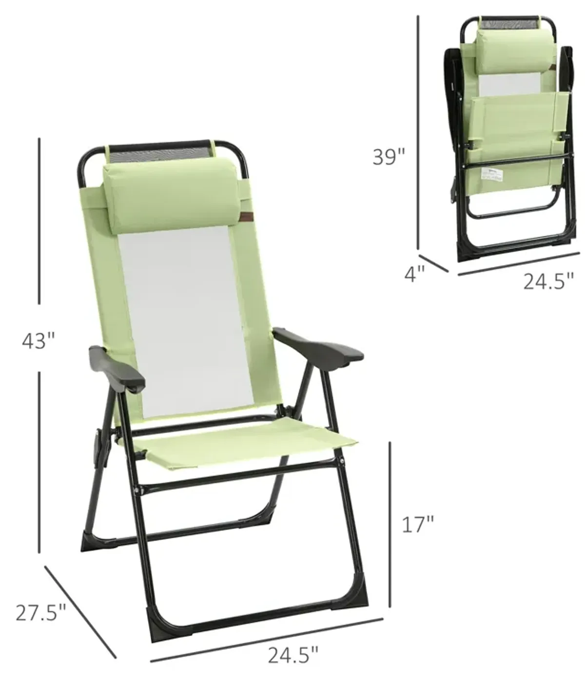 Green Patio Loungers: Set of 2 Folding Recliners with Adjustable Back