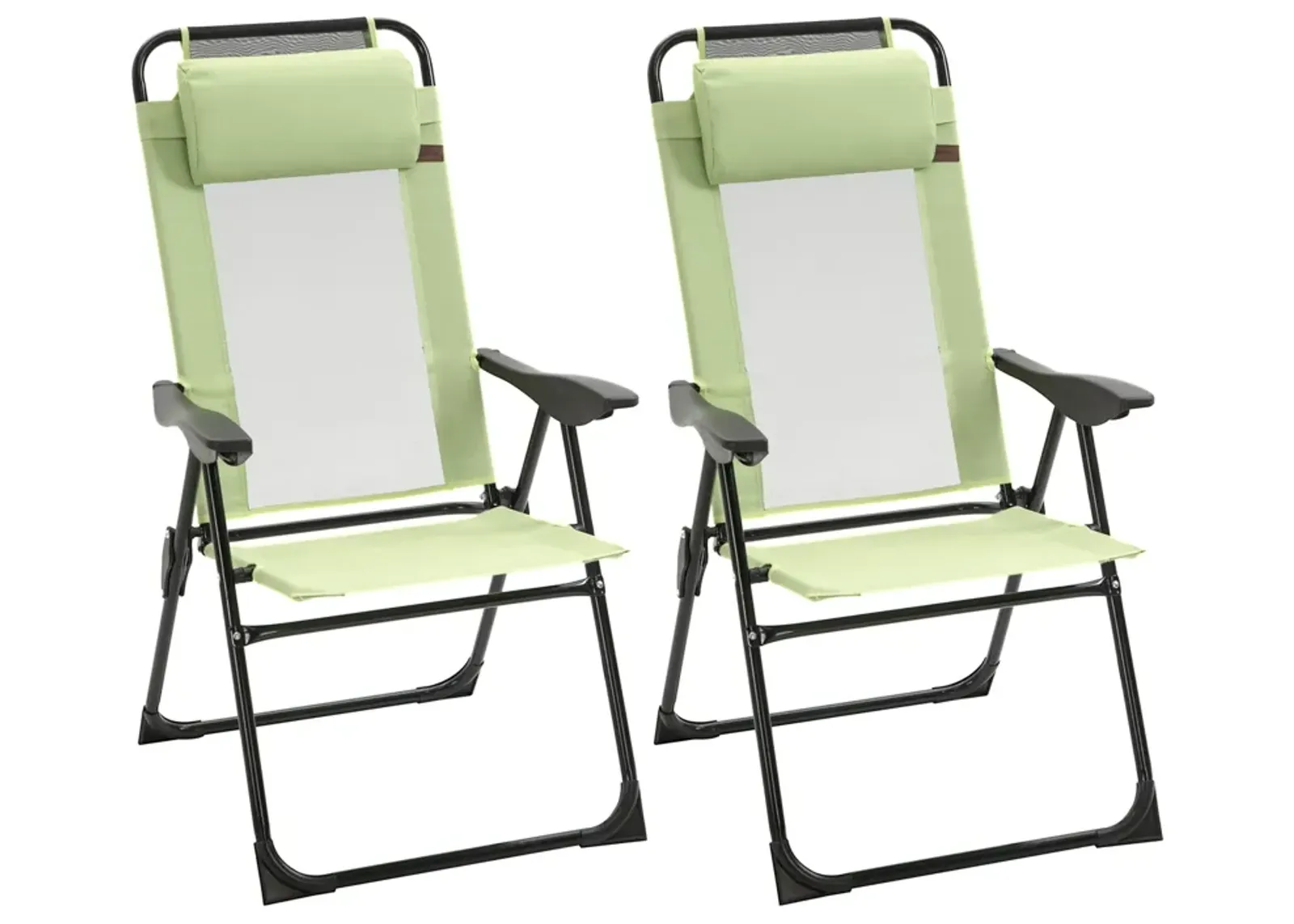 Green Patio Loungers: Set of 2 Folding Recliners with Adjustable Back