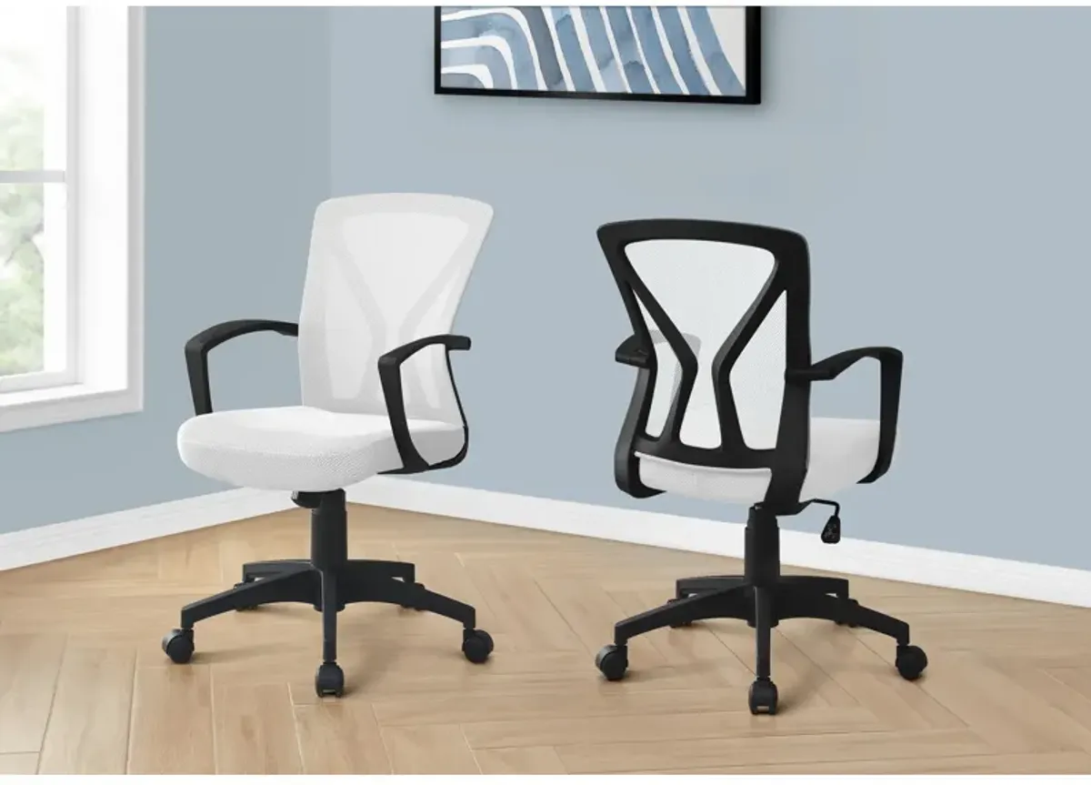 Monarch Specialties I 7341 Office Chair, Adjustable Height, Swivel, Ergonomic, Armrests, Computer Desk, Work, Metal, Fabric, White, Black, Contemporary, Modern