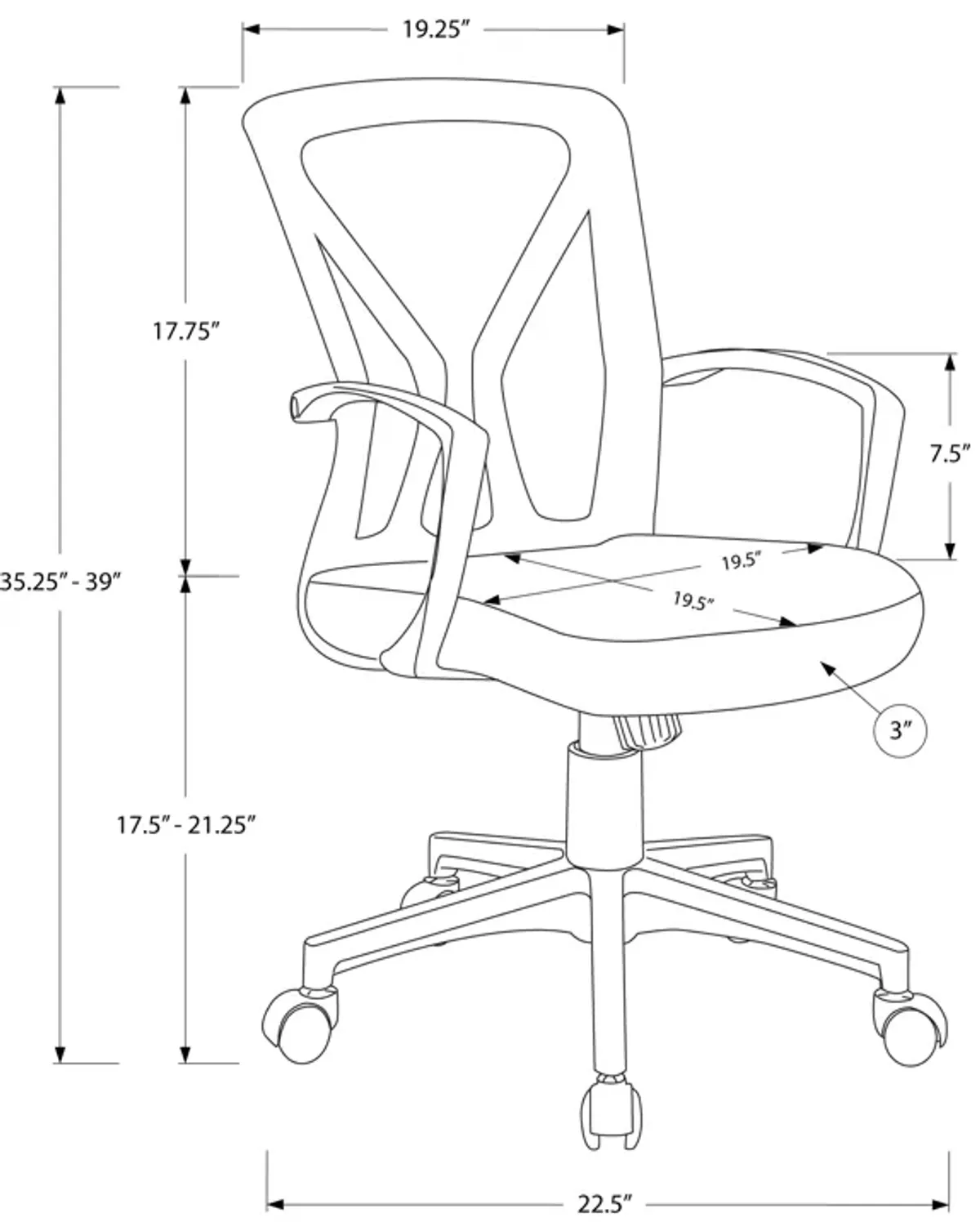 Monarch Specialties I 7341 Office Chair, Adjustable Height, Swivel, Ergonomic, Armrests, Computer Desk, Work, Metal, Fabric, White, Black, Contemporary, Modern