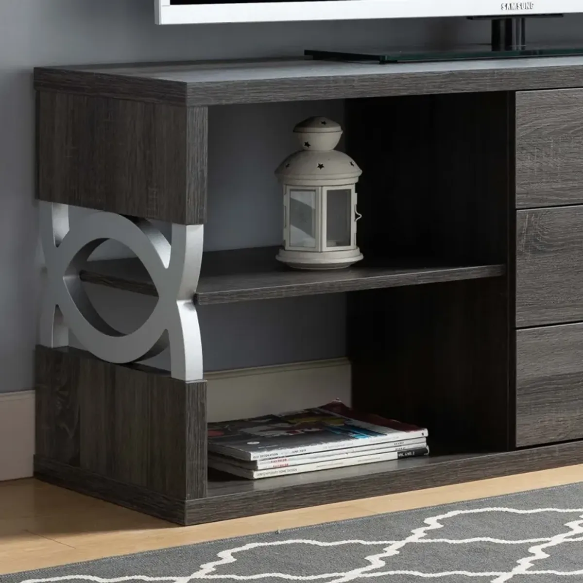 TV Stand Distressed Grey Silver