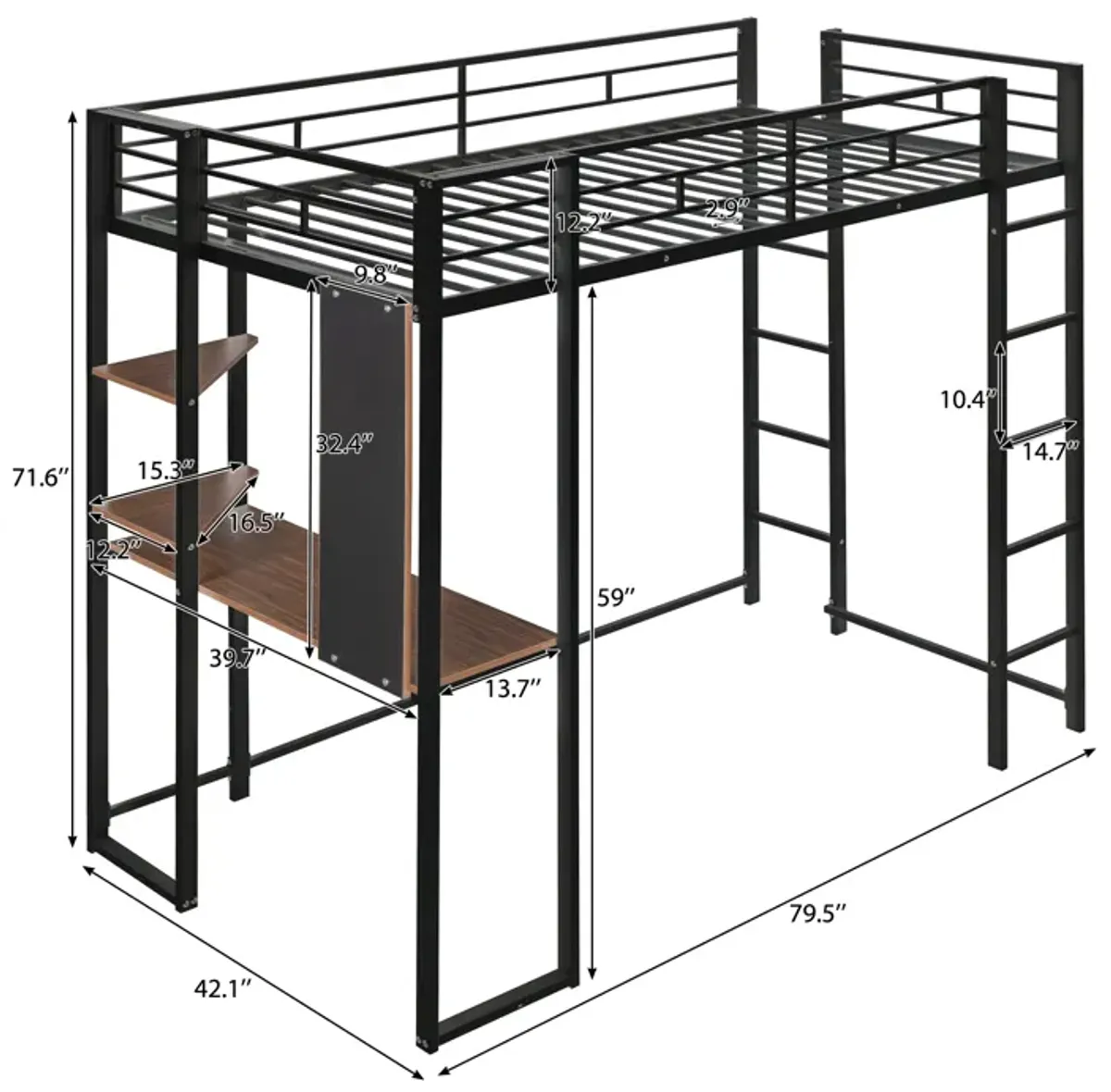 Merax Loft Bed Frame with 2 Built-in Ladders