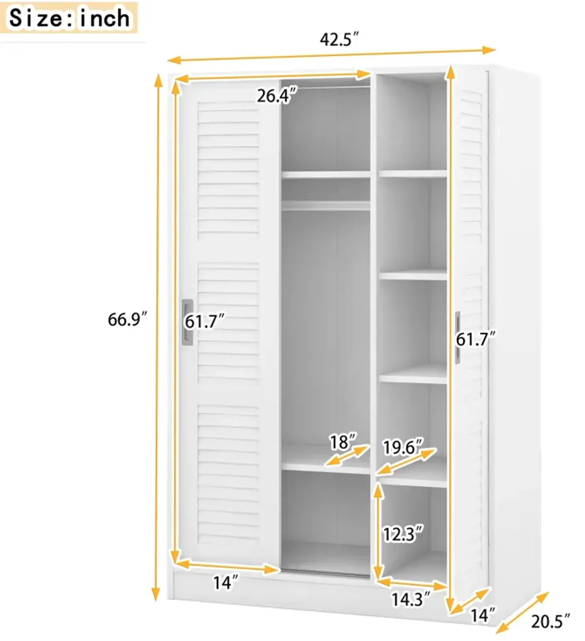 Merax Modern 3-Door Shutter Wardrobe with Shelves