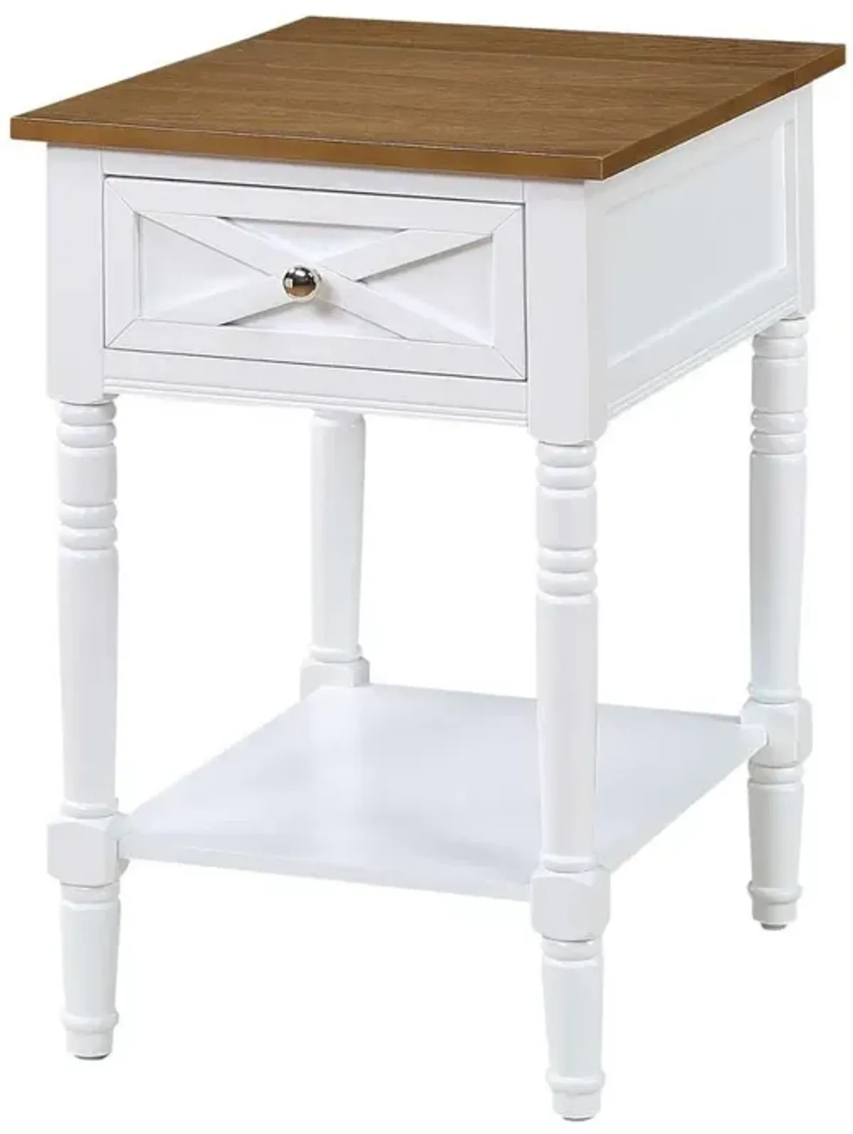 Convenience Concepts Country Oxford 1 Drawer End Table with Charging Station and Shelf, Driftwood/White