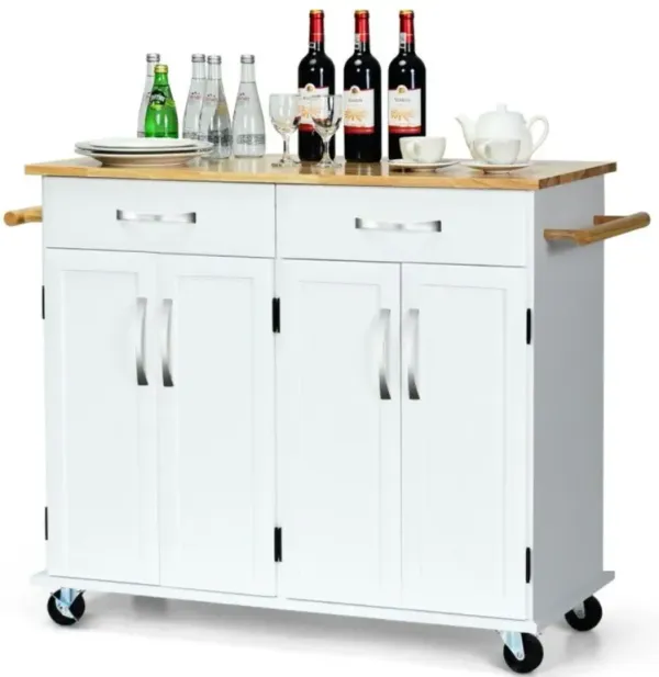 Wood Top Rolling Kitchen Trolley Island Cart Storage Cabinet