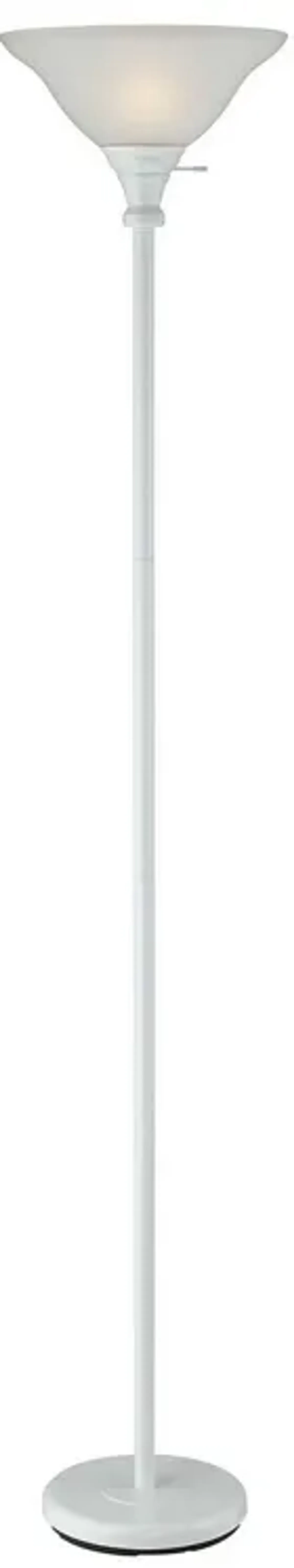 3 Way Torchiere Floor Lamp with Frosted Glass shade and Stable Base, White-Benzara