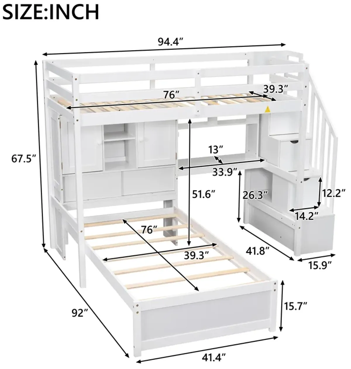 Merax Loft Bed with Built-in Desk and Staircase