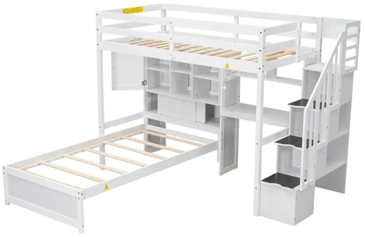 Merax Loft Bed with Built-in Desk and Staircase