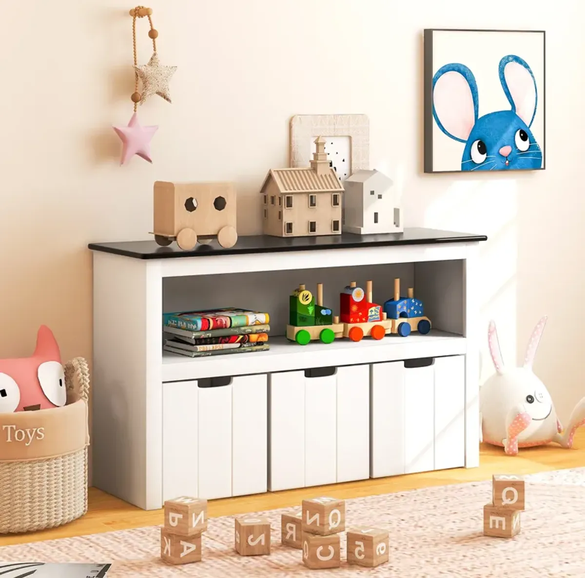 Kids Toy Storage Organizer with Blackboard Top-3-Drawer