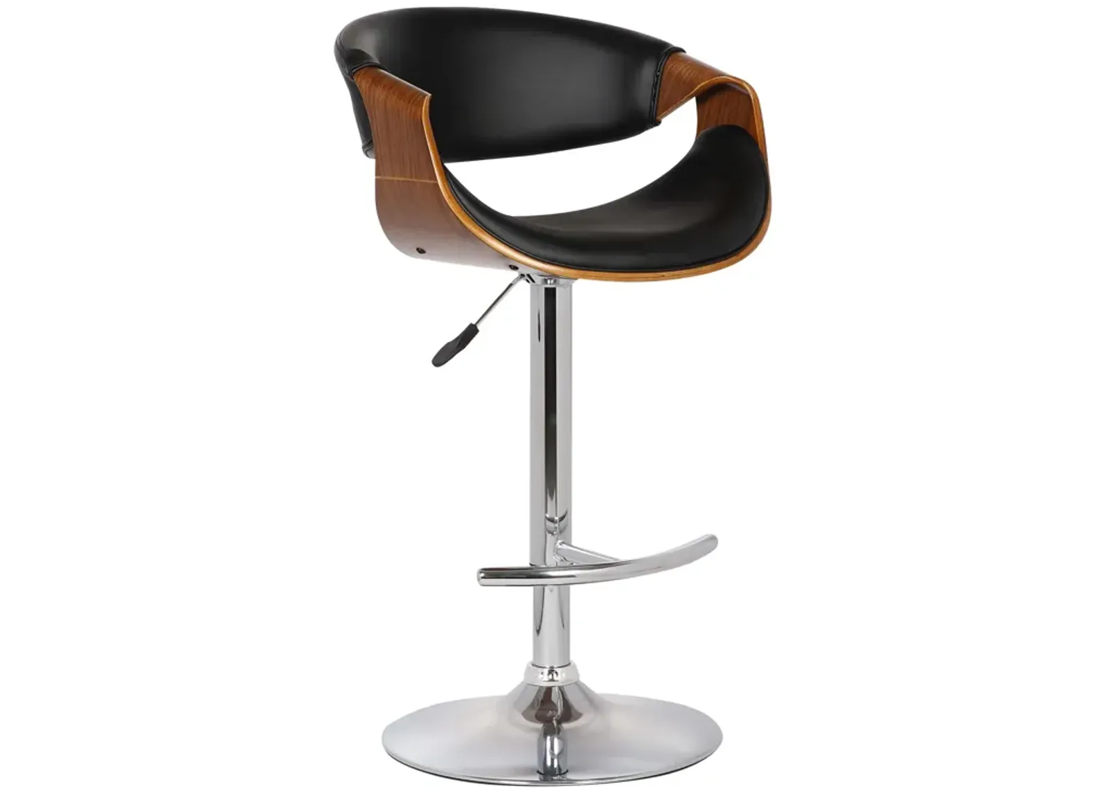 Butterfly Adjustable Height Swivel Grey Faux Leather and Walnut Wood Stool with Chrome Base