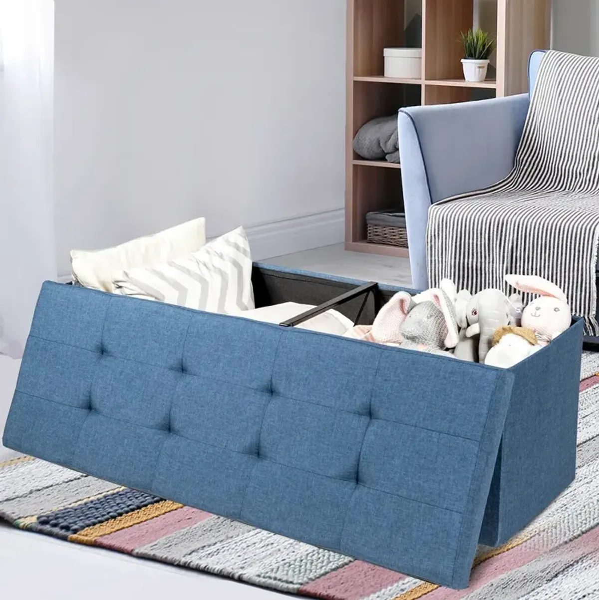 Fabric Folding Storage with Divider Bed End Bench