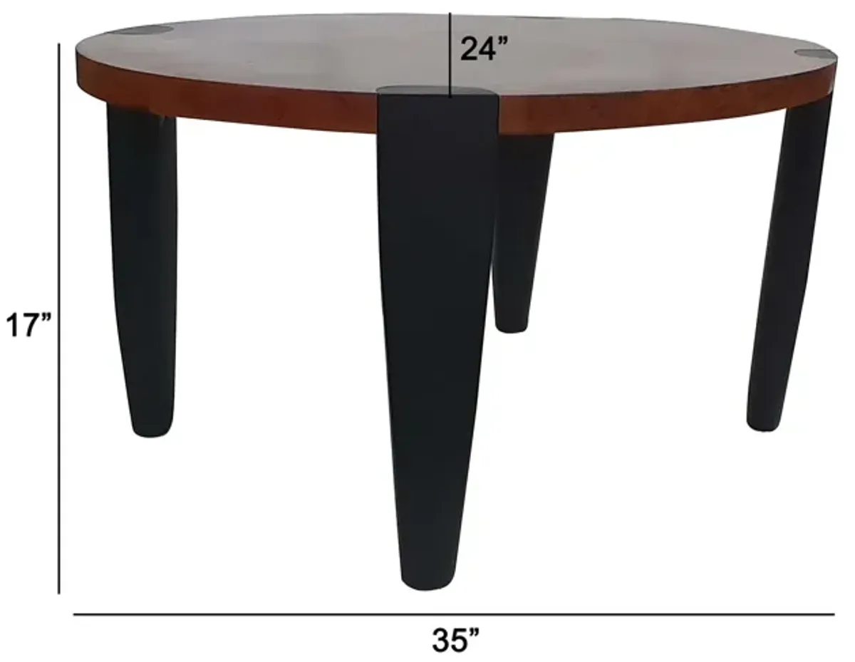 Max 35 Inch Oval Top Coffee Table, Mango Wood, Iron Frame, Brown, Black-Benzara