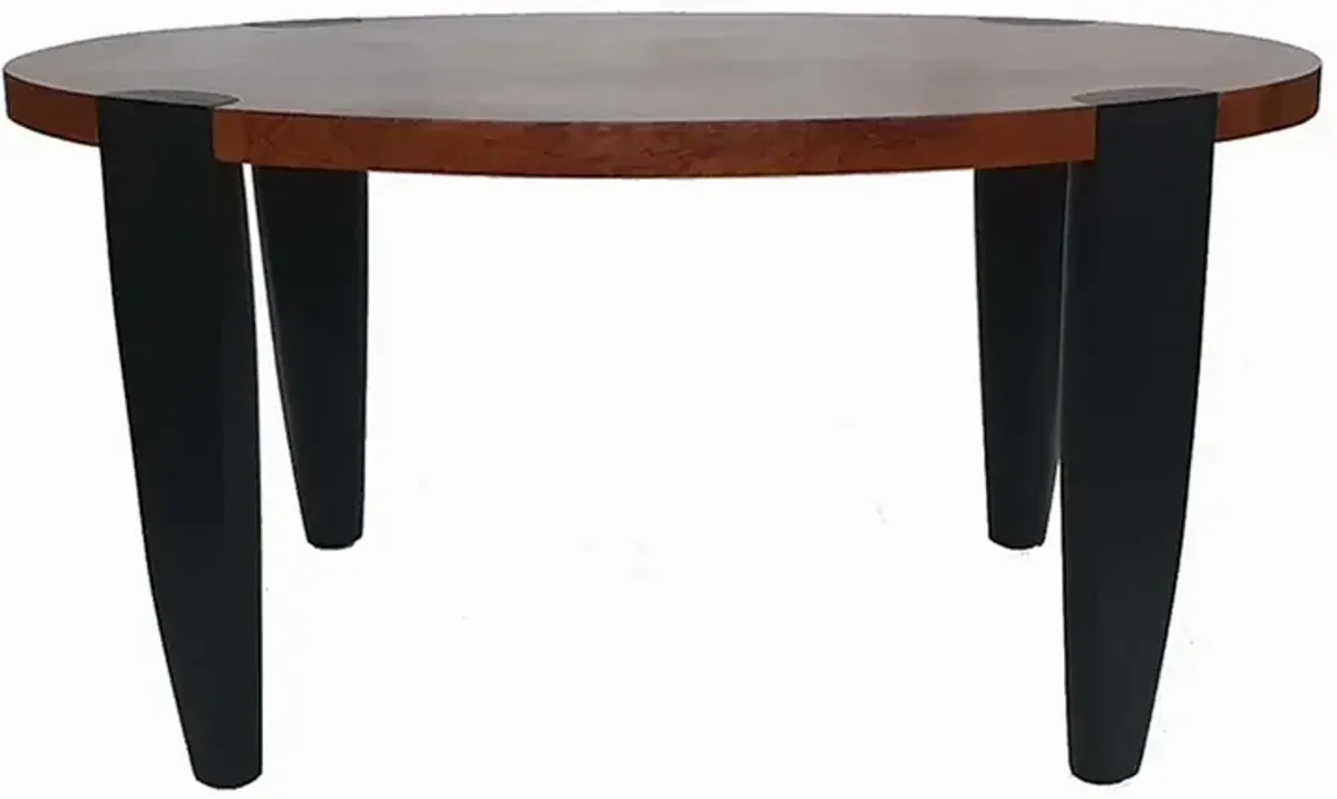 Max 35 Inch Oval Top Coffee Table, Mango Wood, Iron Frame, Brown, Black-Benzara