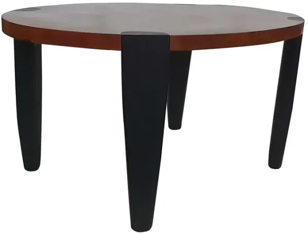 Max 35 Inch Oval Top Coffee Table, Mango Wood, Iron Frame, Brown, Black-Benzara