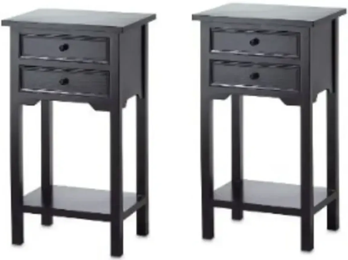 Hivvago Set of 2 Nightstand Side Tables / End Table in Black Finish Pine Wood