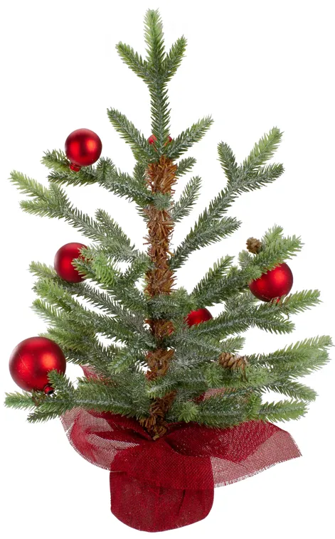 18" Potted Pine with Red Ornaments Medium Artificial Christmas Tree – Unlit