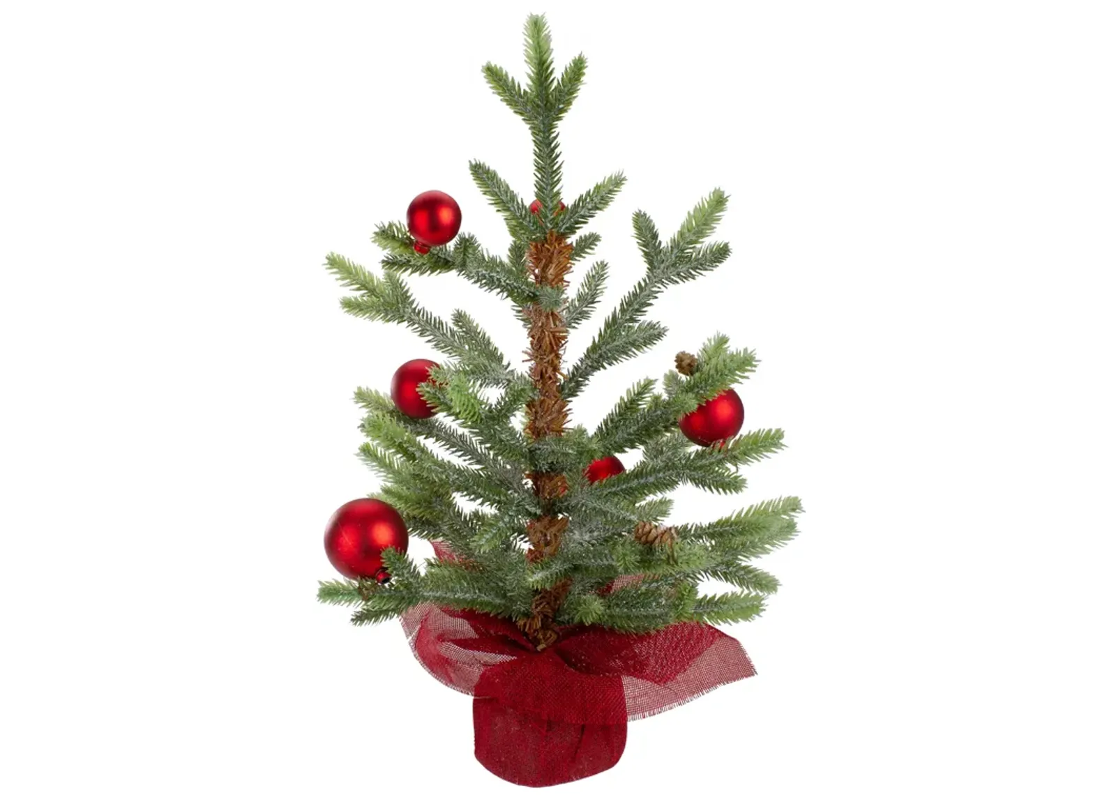 18" Potted Pine with Red Ornaments Medium Artificial Christmas Tree – Unlit