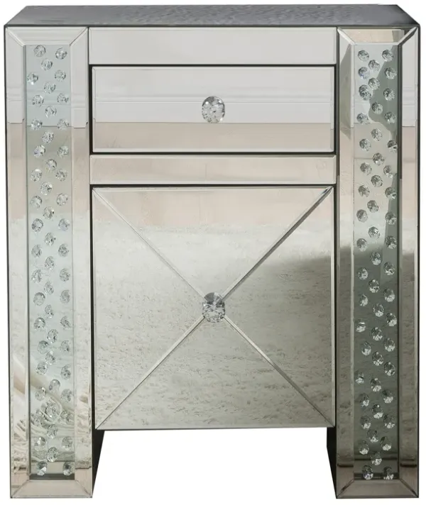 Wood & Mirror Nightstand with Crystal Inserts, Silver-Benzara