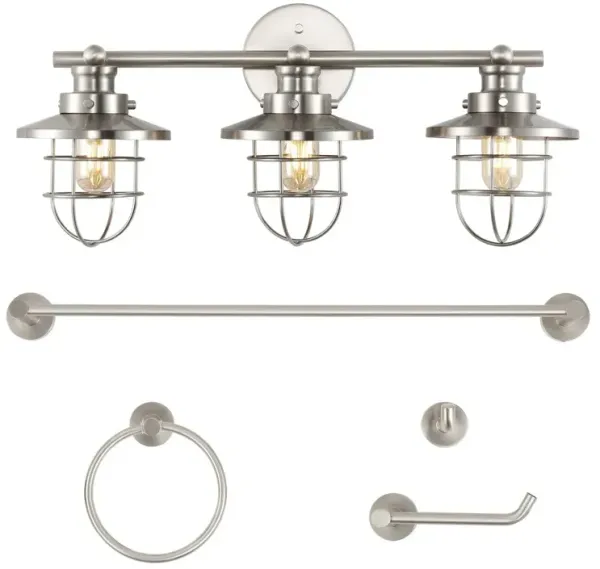 Ellis 24" 3-Light Industrial Farmhouse Vanity Light with Bathroom Hardware Accessory 5-Piece Set