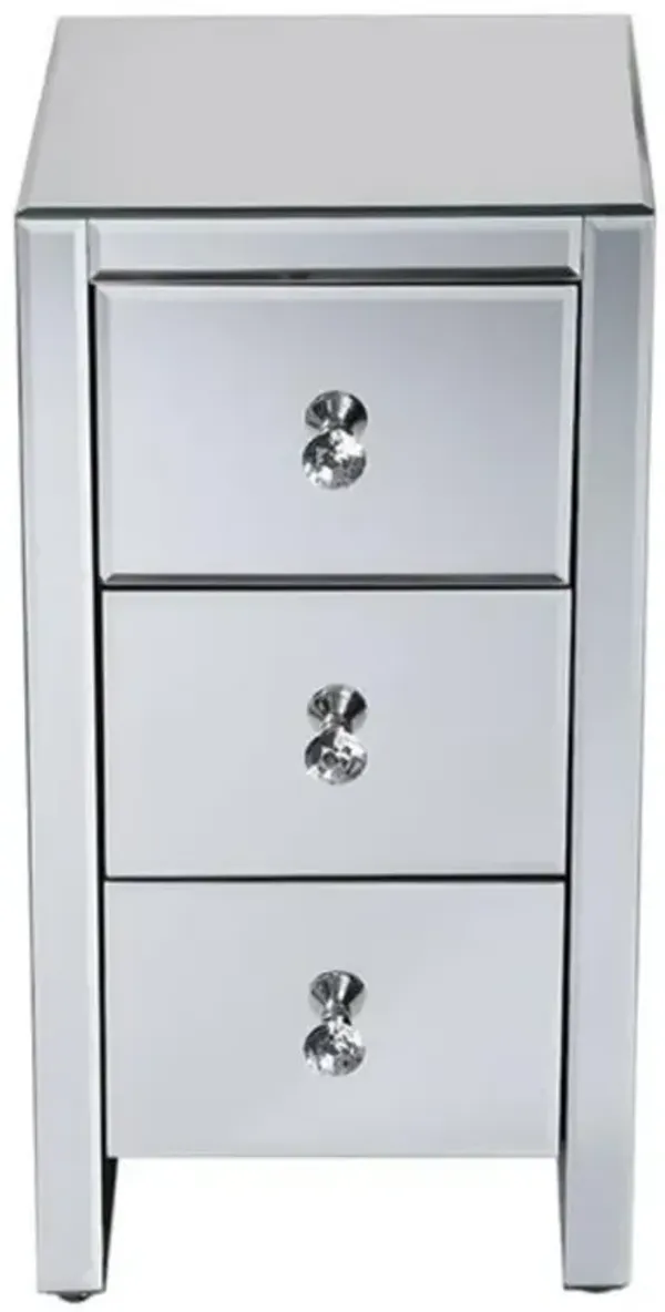 Mirrored Glass Nightstand 3-Drawer Bedside Table for Bedroom