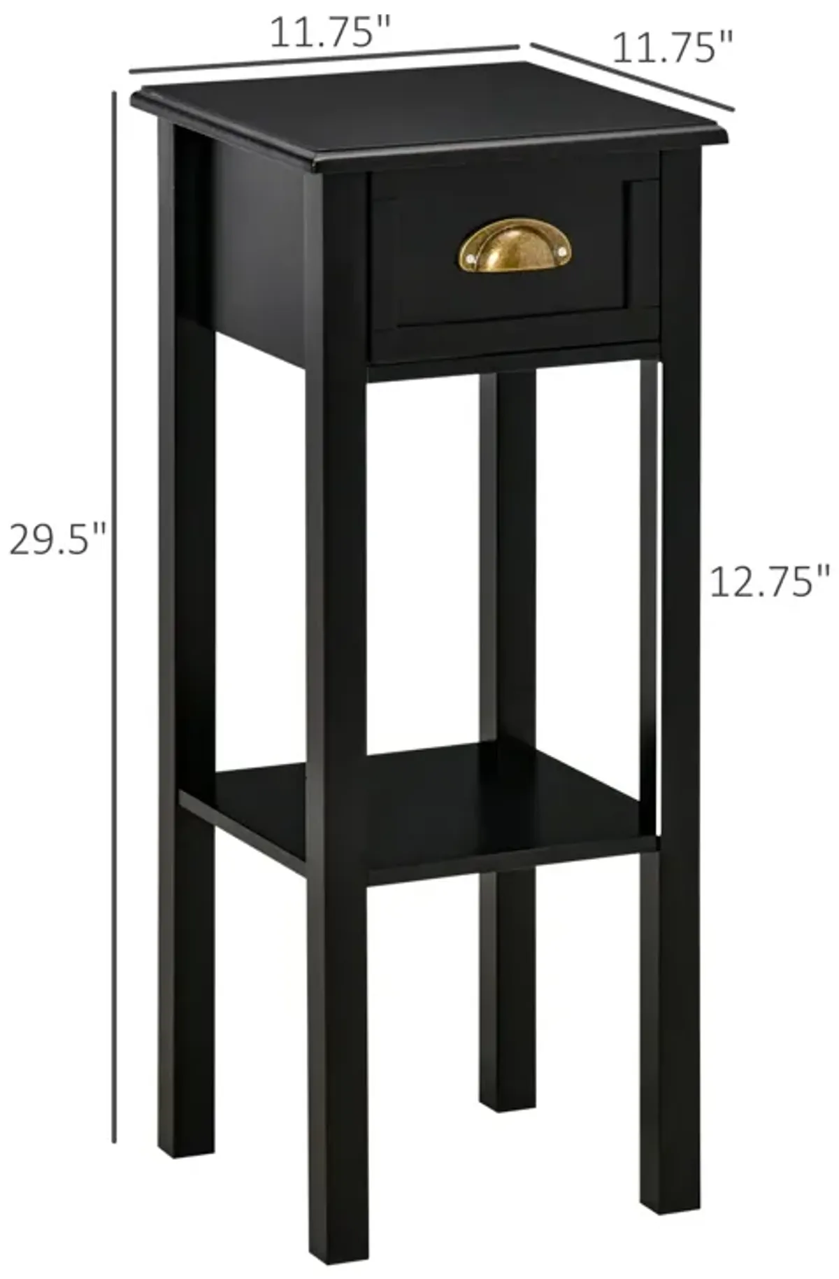 Black Slim Nightstand: 2-Tier Side Table with Drawer for Space Saving