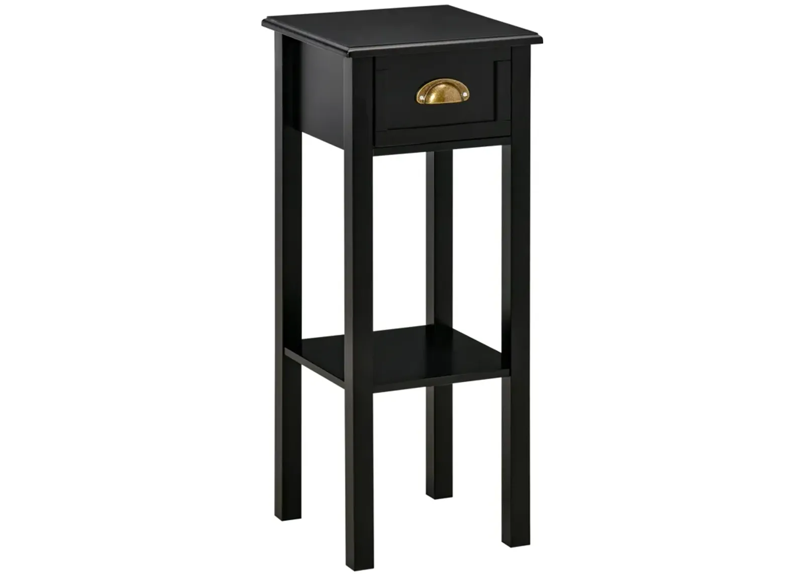 Black Slim Nightstand: 2-Tier Side Table with Drawer for Space Saving