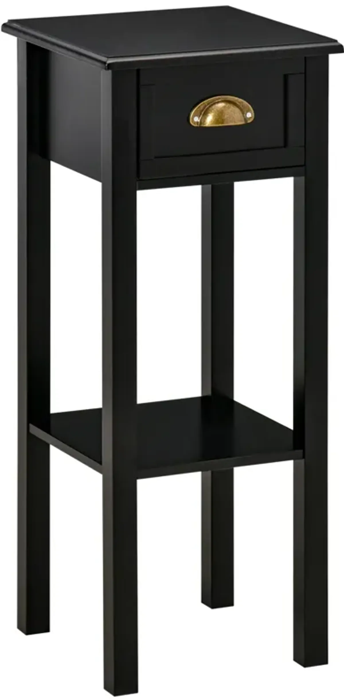 Black Slim Nightstand: 2-Tier Side Table with Drawer for Space Saving