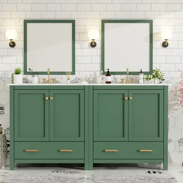 Merax 60" Black Double Sink Bathroom Vanity Set Freestanding Dual Vanity 2 Ceramic Sinks, Storage Shelf & Divided Drawers Mirror Not Included