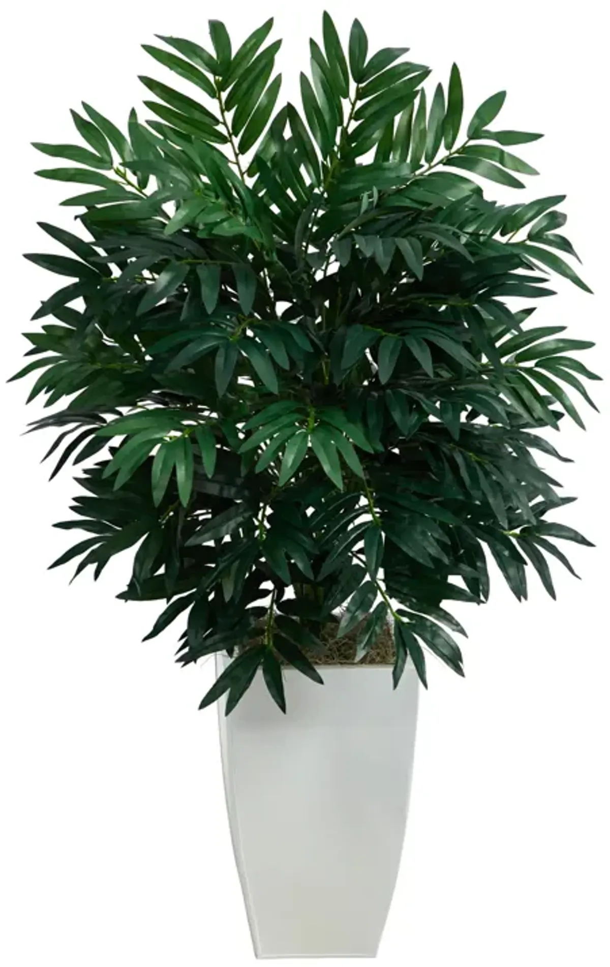 Hivvago 3" Bamboo Palm Artificial Plant in White Metal Planter