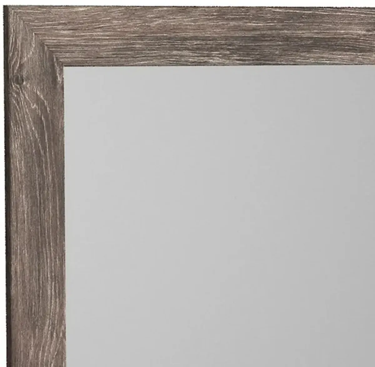 Bedroom Mirror with Replicated Grain Details, Rustic Gray - Benzara