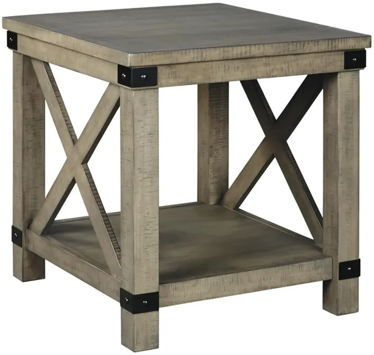 Farmhouse Style End Table with X Shaped Sides and Open Bottom Shelf, Gray-Benzara